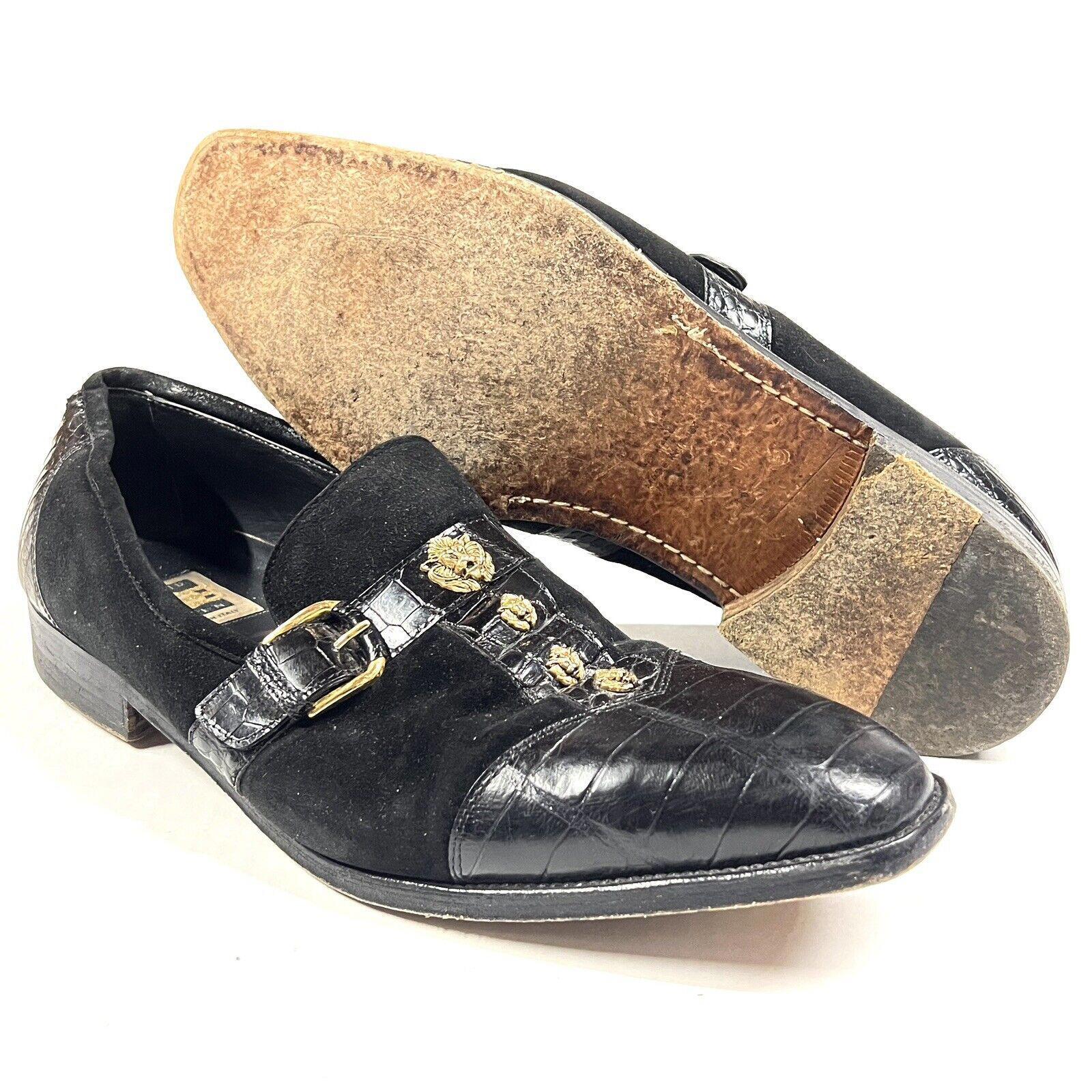 David Eden Black Leather Alligator & Suede Mens Dress Shoes Italy Size 12 Worn